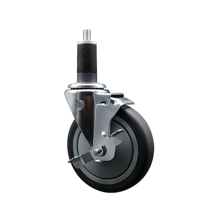 Service Caster 5'' SS Thermoplastic Rubber Swivel 1-1/4'' Expanding Stem Caster with Brake SCC-SSEX20S514-TPRB-TLB-114